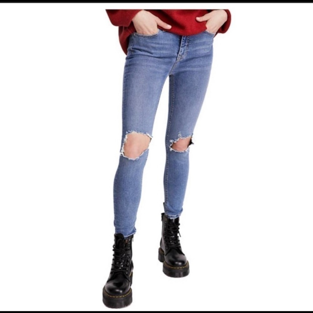 FREE PEOPLE  Busted in Mid Stone Blue Skinny Jeans, Size 25